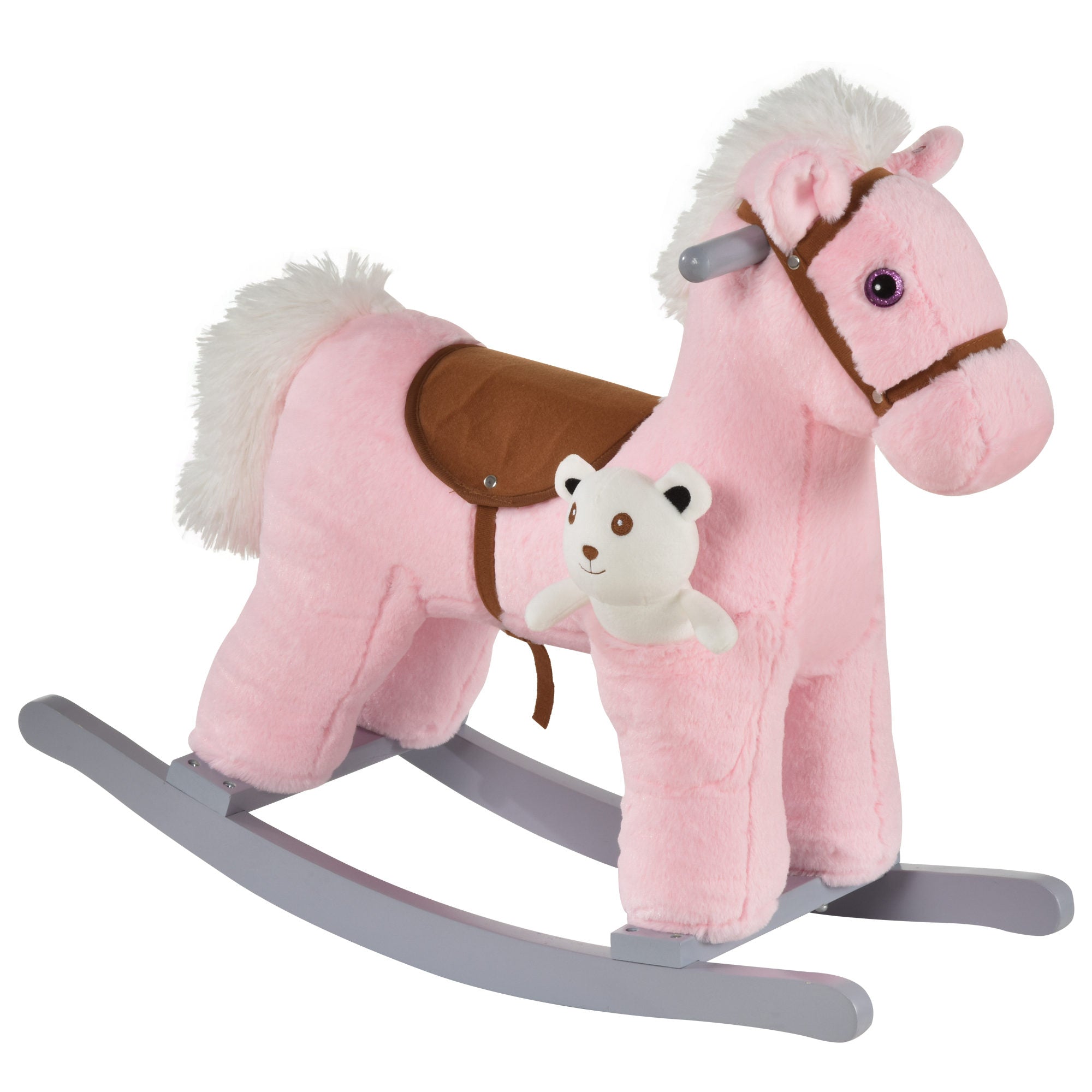 HOMCOM Kids Plush Ride-On Rocking Horse Toy Rocker with Plush Toy Realistic Sounds for Child 18-36 Months Pink 