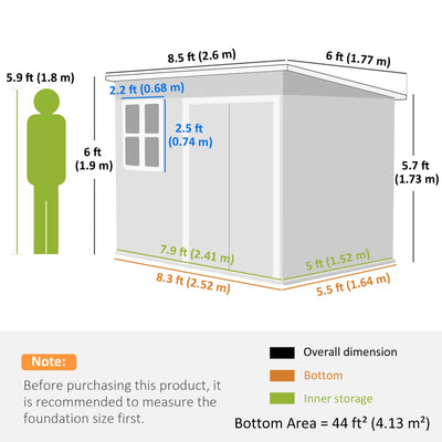 Outsunny 8.5 x 6ft Storage Shed Galvanised Steel Garden Shed, Metal Shed with Foundation Kit, Window, Lockable Wide Doors and Air Vents for Outdoor Patio, Light Grey 