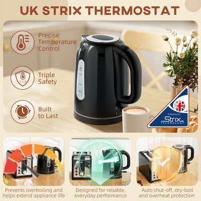 HOMCOM Simple Polished Toaster and Kettle Set - Black 