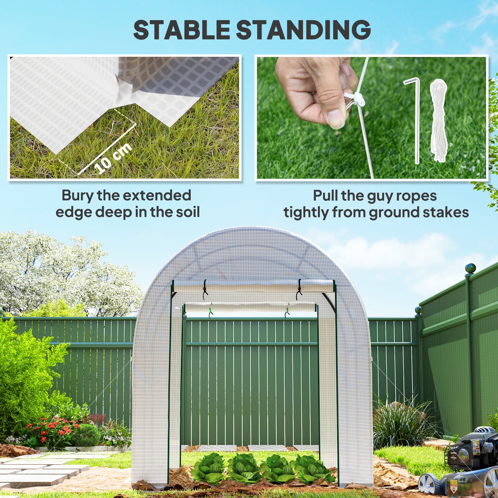 Outsunny 180 x 180cm Walk-In Polytunnel Greenhouse - White 