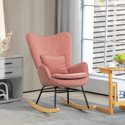 HOMCOM Velvet-Feel Rocking Armchair - Pink 