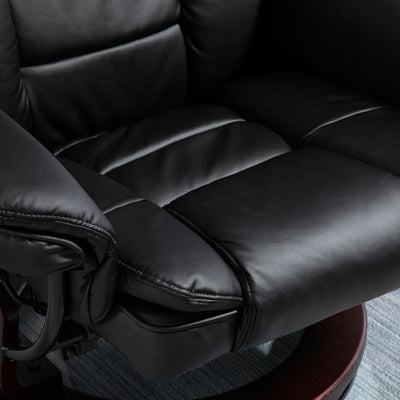 HOMCOM Manual Recliner and Footrest Set PU Leather Leisure Lounge Chair Armchair with Swivel Wood Base, Black 