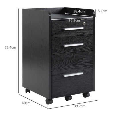 HOMCOM Three-Drawer Lockable Filing Cabinet - Black 