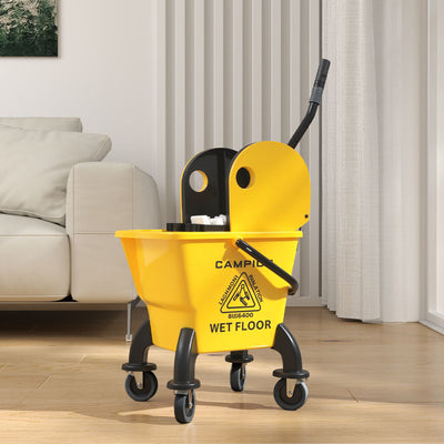 HOMCOM 26 Litre Mop Bucket, with Wringer and Mop - Yellow 