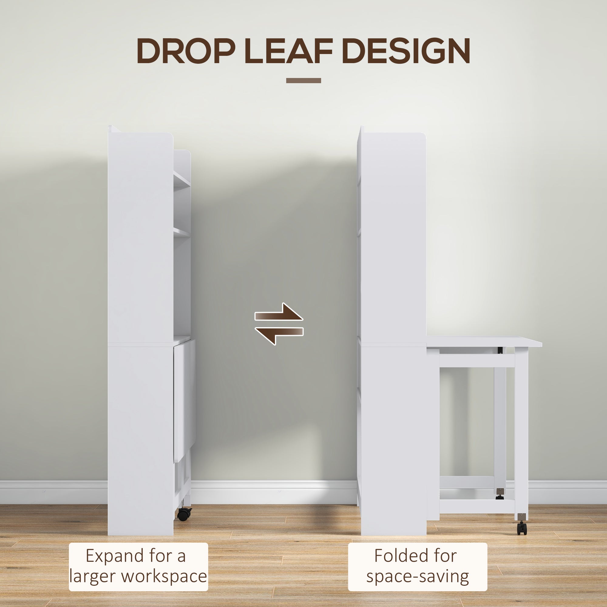 HOMCOM Foldable Desktop, Computer Desk with Storage Shelves, 80 x 69 x 155 cm, White 