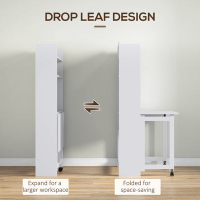 HOMCOM Foldable Desktop, Computer Desk with Storage Shelves, 80 x 69 x 155 cm, White 