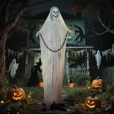 Outsunny 183 cm Life Size Halloween Animated Skeleton Grim Reaper with Glowing LED Eyes, Scary Halloween Decorations, Battery Operated, Indoor Party Props 