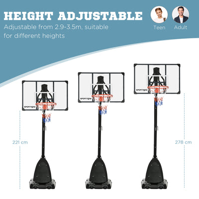 SPORTNOW 2.4-2.9m Adjustable Basketball Hoop and Stand with Weighted Base, Portable on Wheels, Black 