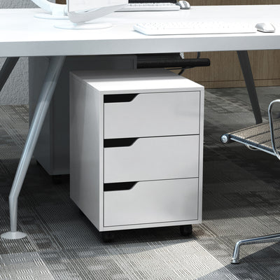 HOMCOM 3 Drawer Mobile File Cabinet, Vertical Filing Cabinet with Wheels for Home Office, White 