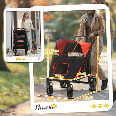 PawHut Foldable Pet Stroller, with Universal Wheels, Shock Absorber, for Medium and Large Dogs - Red 