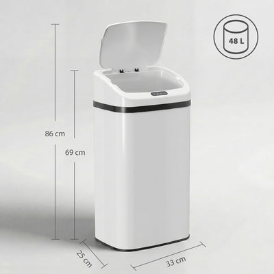 HOMCOM 48L Stainless Steel Sensor Bin - White