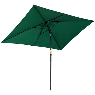 Outsunny 3x2m Patio Parasol Garden Umbrellas Canopy with Aluminum Tilt Crank Rectangular Sun Shade Steel, Green 