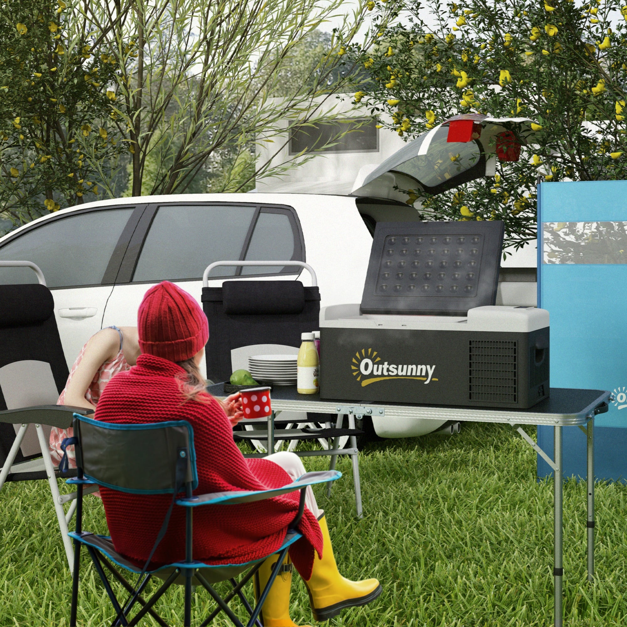 Outsunny 16L Portable Car Fridge, -20\'e2\'84\'83 to 10\'e2\'84\'83 Adjustable Temperature - Black/Grey