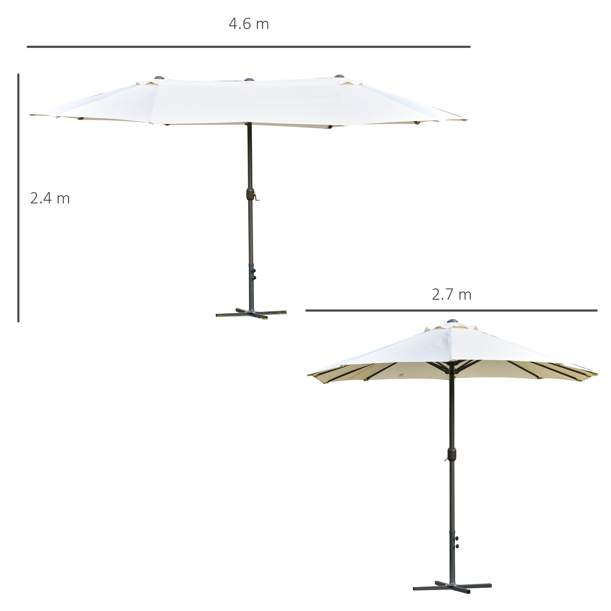 Outsunny 4.6M Sun Umbrella Canopy Double-sided Crank Sun Shade w/ Cross Base Off White 