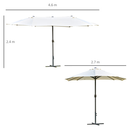 Outsunny 4.6M Sun Umbrella Canopy Double-sided Crank Sun Shade w/ Cross Base Off White 