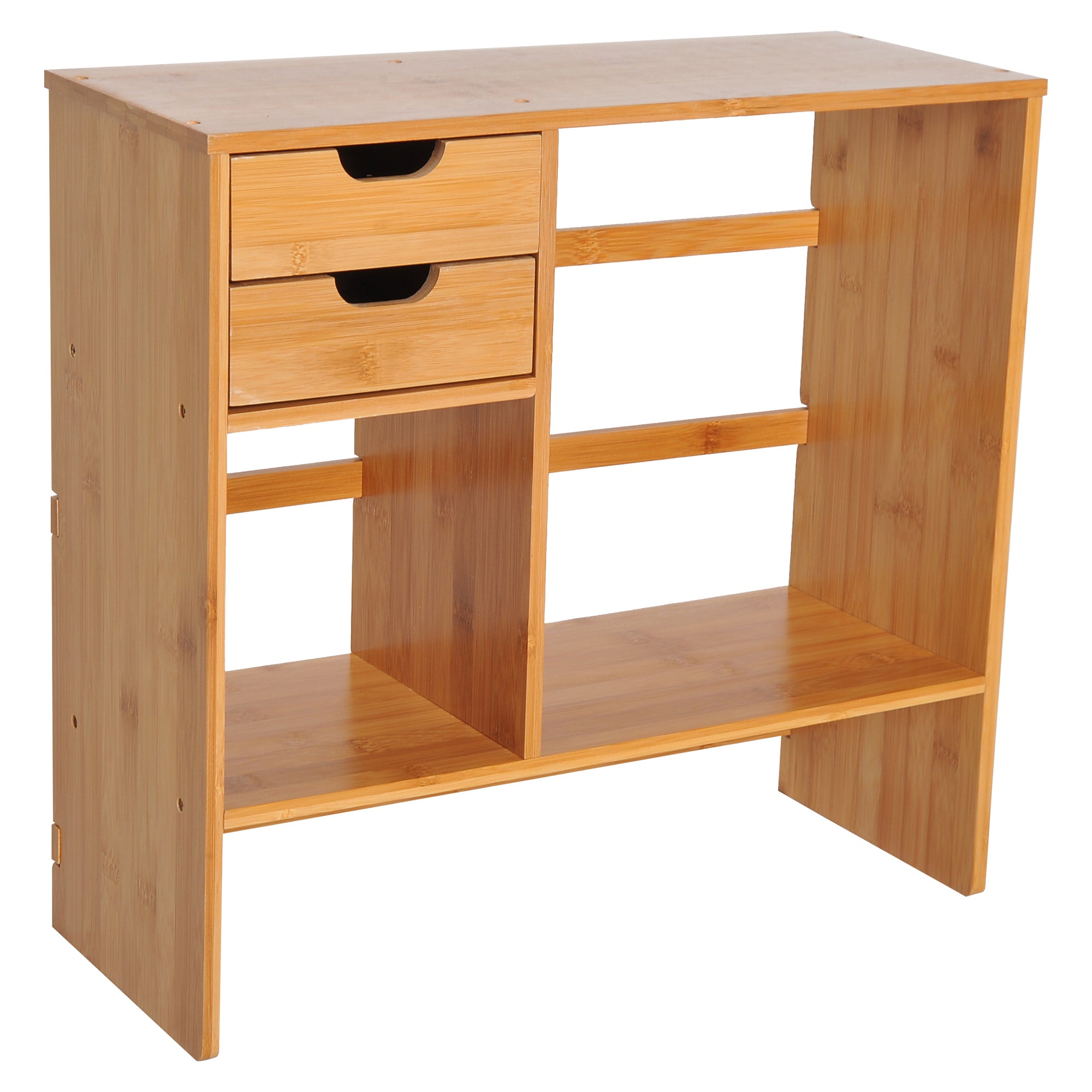 HOMCOM Desk Organiser Compartments Desktop Bookshelf Stationery Storage Shelf Document File Holder with 2 Drawers 2-way Reversed Use Bamboo 