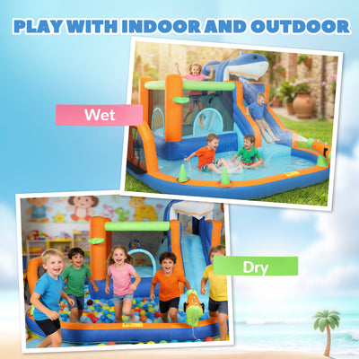 AIYAPLAY Inflatable Bouncy Castle for Kids, Sharks Theme Jumping Bounce House with Slide, Climbing Wall for Indoor Outdoor 
