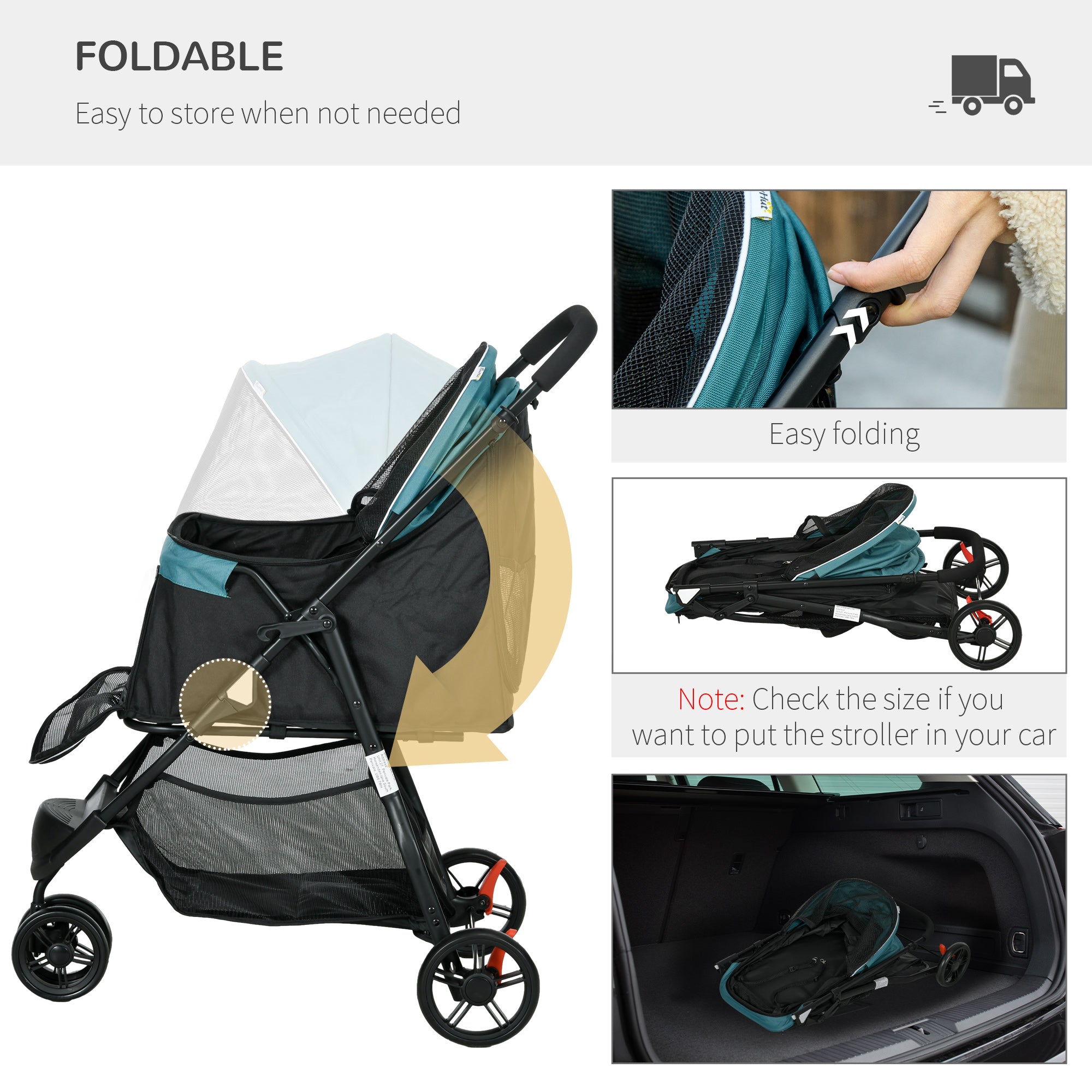PawHut Foldable Pet Stroller w/ Rain Cover, for XS Dogs, S Dogs - Dark Green 