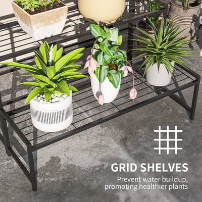 Outsunny Three-Tier Metal Plant Shelf - Black 