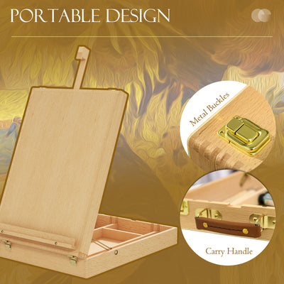 Vinsetto Wooden Table Easel Box Hold Canvas up to 61cm, Adjustable Beechwood Storage Table Box Easel, Portable Folding Artist Drawing & Sketching Board for Adults, Beginners, Artists Painting 