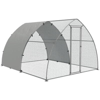 PawHut Galvanised Outdoor Chicken Coop, with Cover, for 8-12 Chickens, Hens, Ducks, Rabbits, 3 x 3.8 x 2.2m - Silver Tone 
