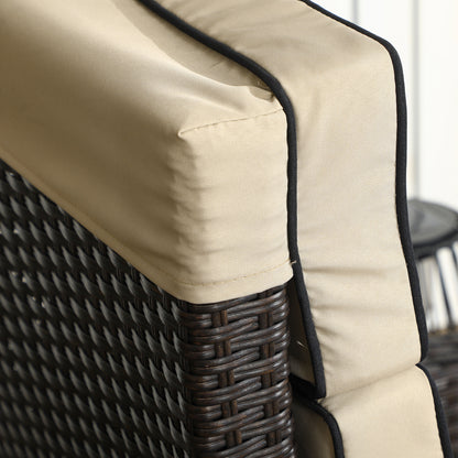 Outsunny Outdoor Recliner Chair with Adjustable Backrest and Footrest, Cushion, Side Tray, Khaki