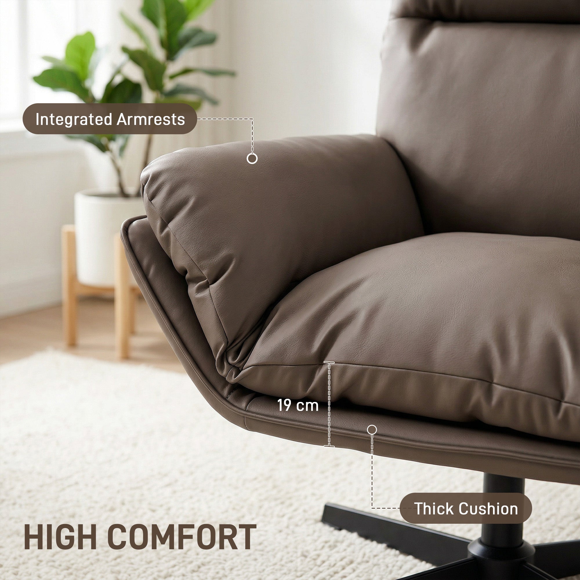 HOMCOM Accent Chair with 360 Swivel Armchair for Living Room with Padded Cushion Dark Brown 