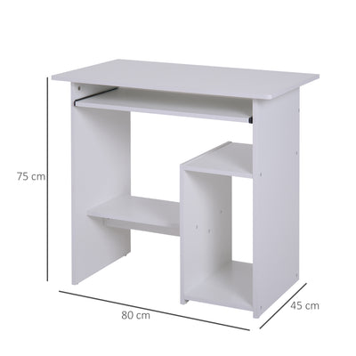 HOMCOM Compact Small Computer Table Wooden Desk Keyboard Tray Storage Shelf Modern Corner Table Home Office White 