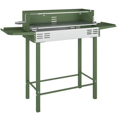 Outsunny BBQ Rotisserie Grill Roaster Charcoal Spit Roasting Machine for Chicken Turkey with 3-Level Grill Grate, Side Shelves, Dark Green 