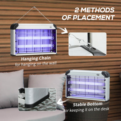 Outsunny Free Standing Wall Hanging 30W Electric Fly Mosquito Killer 60\'e3\'8e\'a1  Coverage Electric Fly Zapper, Bug Zapper, Insect Killer Silver 