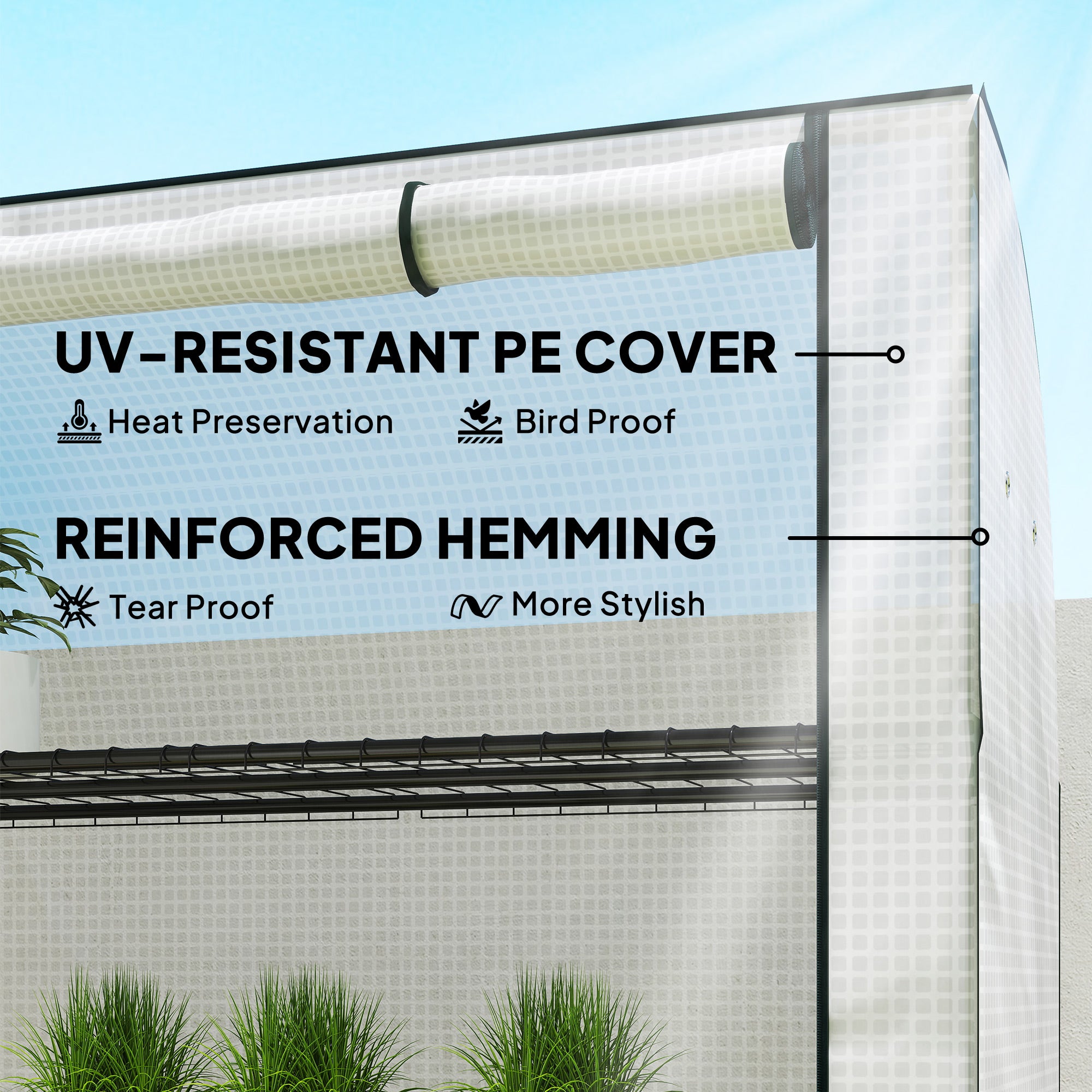 Outsunny Mini Greenhouse with Reinforced PE Cover, Portable Indoor Outdoor Green House with Roll-up Door, 170 x 120 x 50cm, White 
