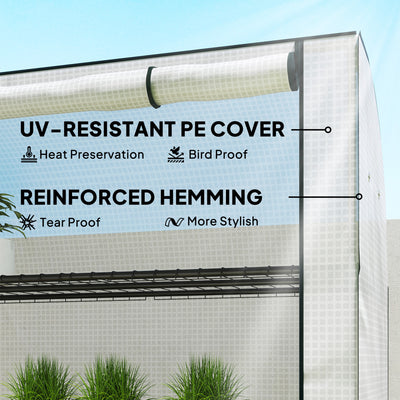 Outsunny Mini Greenhouse with Reinforced PE Cover, Portable Indoor Outdoor Green House with Roll-up Door, 170 x 120 x 50cm, White 