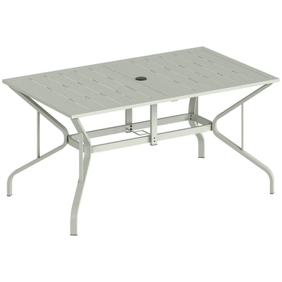 Outsunny Rectangle Garden Table with Parasol Hole, Outdoor Dining Table for 6, Patio Table for Balcony, 150cm x 90cm, Light Grey 