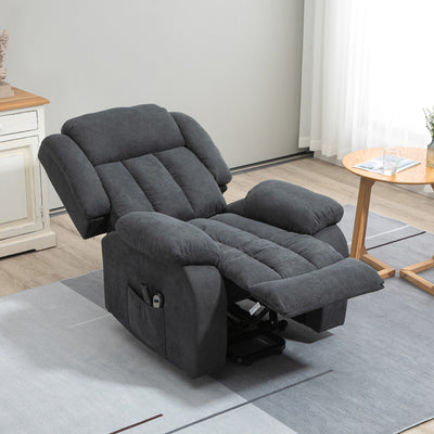 HOMCOM Oversized Riser and Recliner Chairs for the Elderly with 8 Vibration Massage, Large Fabric Upholstered Lift Chair for Living Room with Remote Control, Side Pocket, Footrest, Dark Grey 