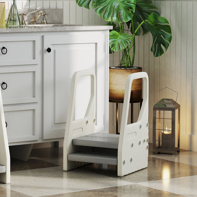 AIYAPLAY Adjustable 3 Step Toddler Tower with Handles, Non-slip Surface and Foot Pads, Grey 