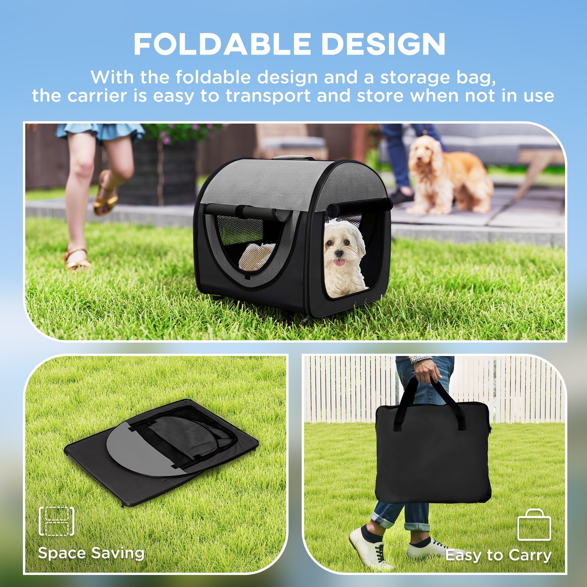Pawhut Folding Fabric Soft Pet Crate, 46Lx36Wx41H cm - Black 
