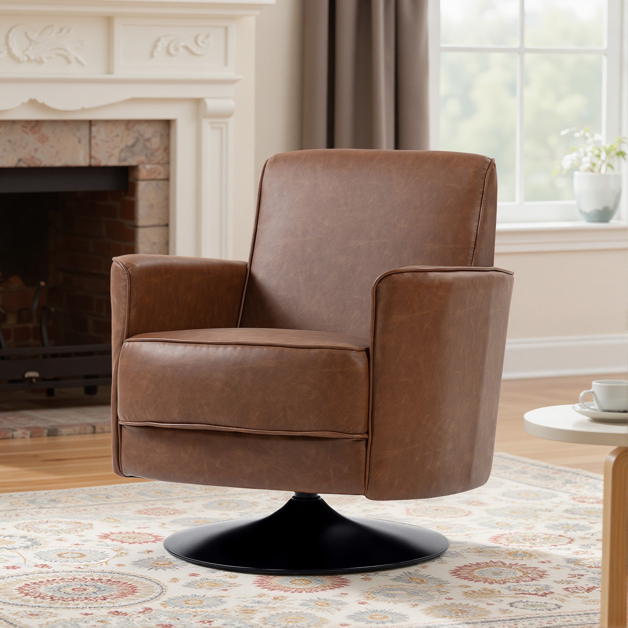 HOMCOM Upholstered Swivel Accent Chair with Pocket Spring Seat Support and 20cm Thick Padding, Brown 