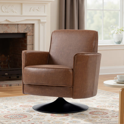 HOMCOM Upholstered Swivel Accent Chair with Pocket Spring Seat Support and 20cm Thick Padding, Brown 