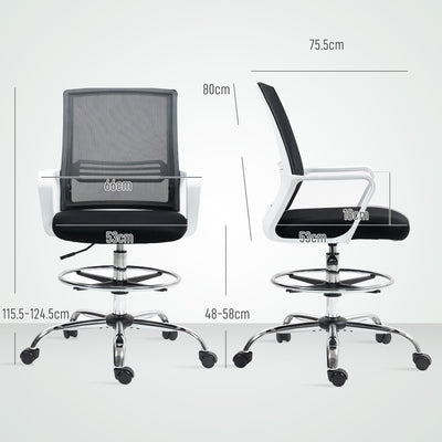 HOMCOM Draughtsman Chair, Mesh Drafting Chair, Ergonomic Office Chair with Lumbar Support, Adjustable Foot Ring, Black 