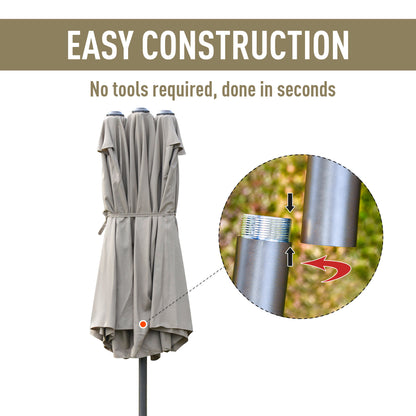 Outsunny 4.6M Sun Umbrella Canopy Double-sided Crank Sun Shade w/ Cross Base Khaki 