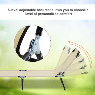 Outsunny 2 Piece Foldable Sun Loungers with 5-Position Adjustable Backrest, Outdoor Portable Recliner Chaise Lounge Chairs with Breathable Mesh Fabric, Beige 