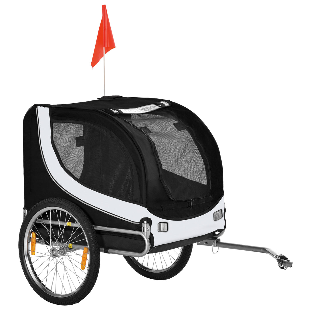 PawHut Steel Dog Bike Trailer Pet Cart Carrier for Bicycle Kit Water Resistant with Hitch Coupler Travel White and Black 