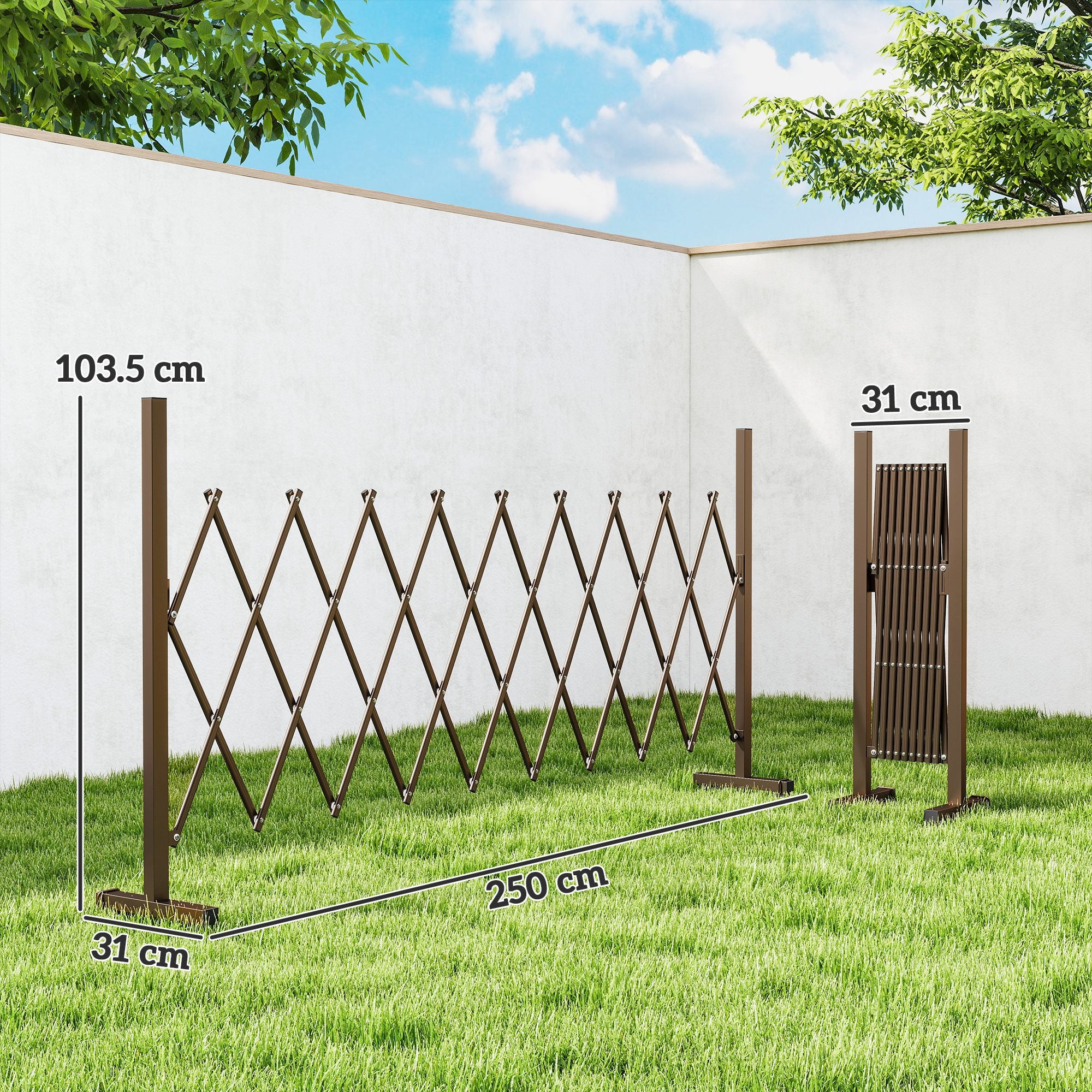 Outsunny Expanding Trellis Fence, Freestanding Movable Fence, Foldable Garden Screen Panel, 250 x 103.5 cm, Dark Brown 