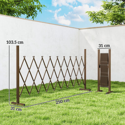 Outsunny Expanding Trellis Fence, Freestanding Movable Fence, Foldable Garden Screen Panel, 250 x 103.5 cm, Dark Brown 