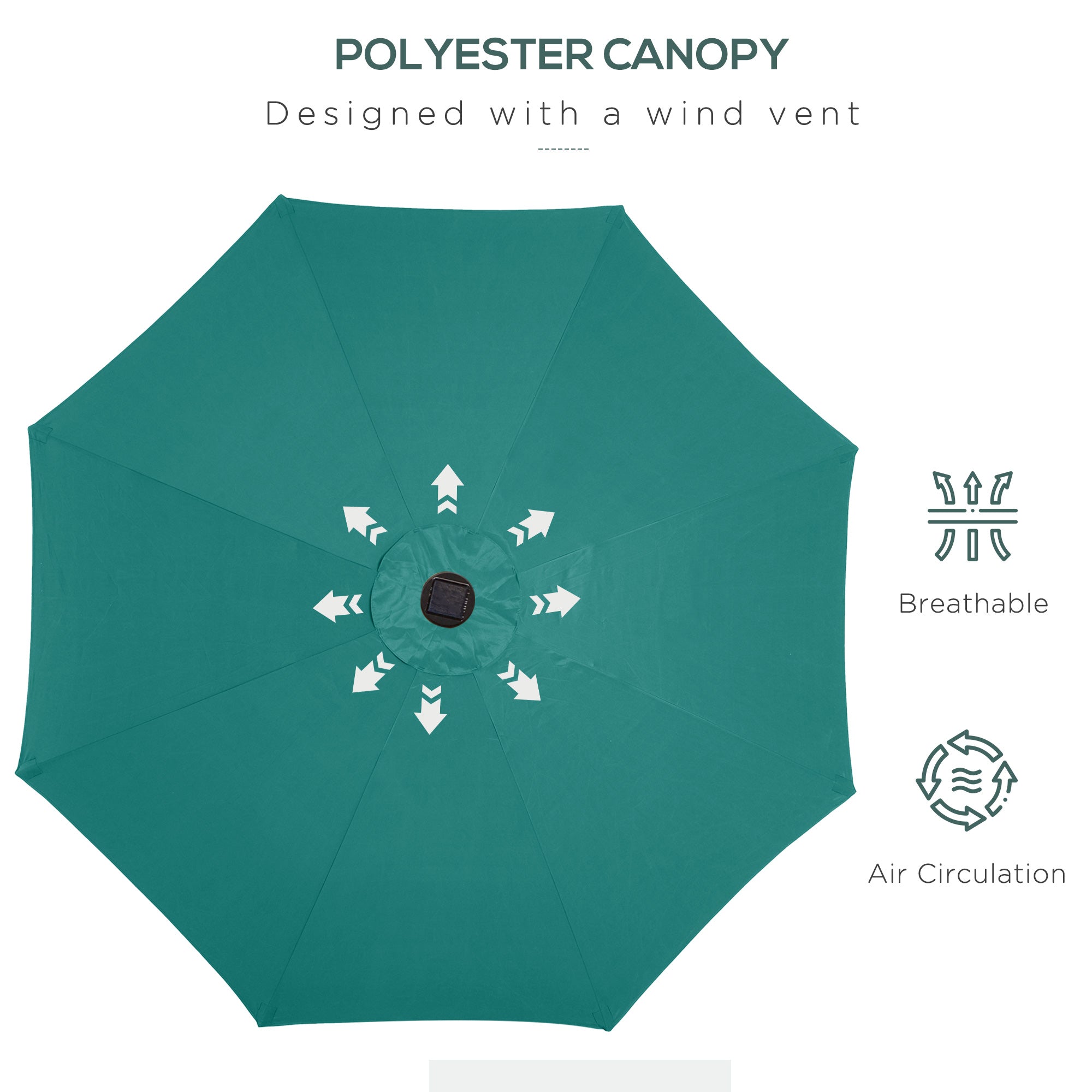 Outsunny 2.7m Patio Garden Umbrella Outdoor Parasol with Tilt Crank and 24 LEDs Lights (Green) 