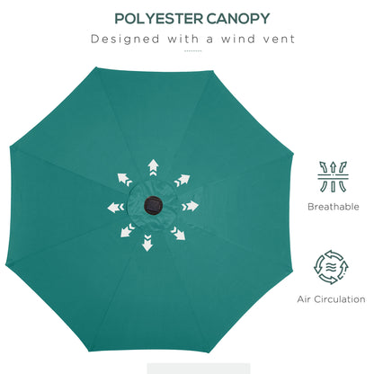 Outsunny 2.7m Patio Garden Umbrella Outdoor Parasol with Tilt Crank and 24 LEDs Lights (Green) 