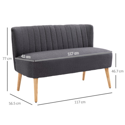 HOMCOM Modern Double Seat Sofa Loveseat Couch 2 Seater Compact Sofa Padded Linen Wood Leg Dark Grey 