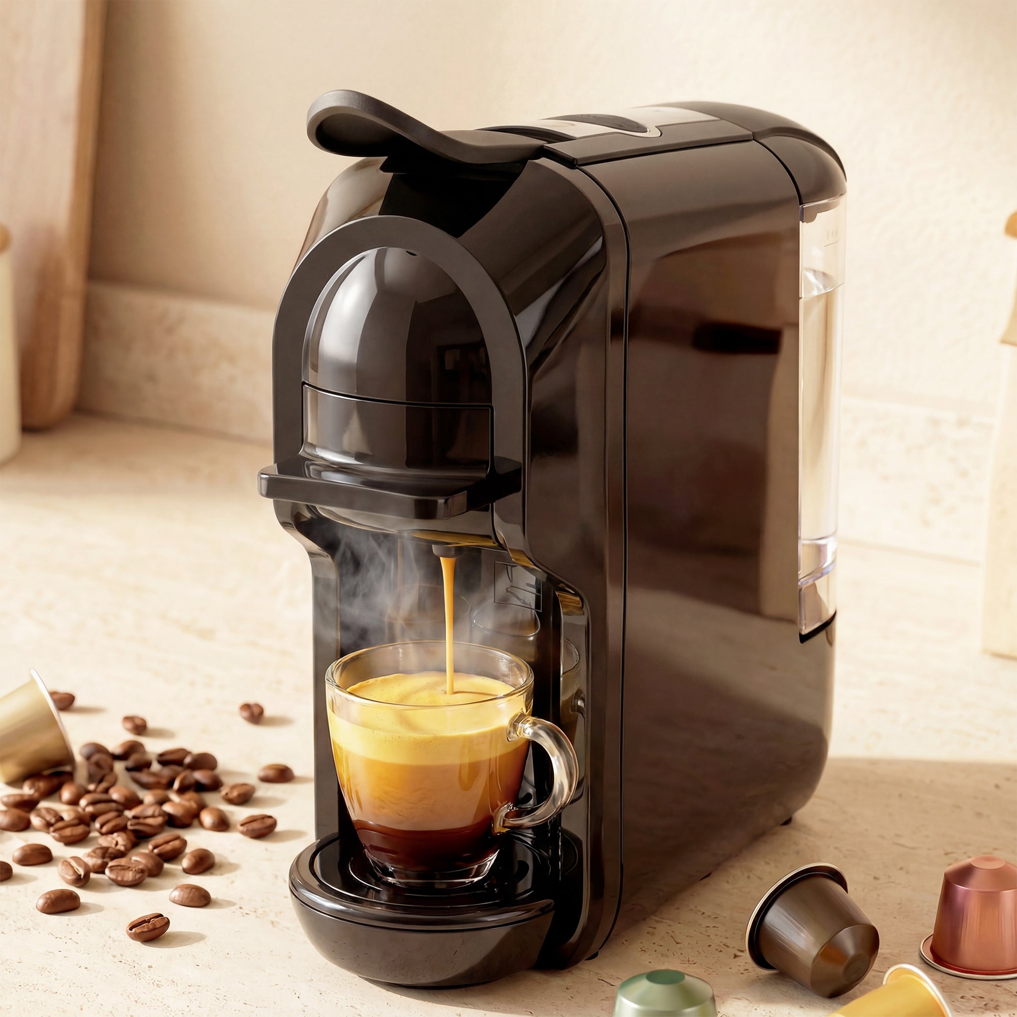 HOMCOM Pod Coffee Machine for Nespresso, Dolce Gusto Capsule & Ground Coffee, Small Semi Automatic Coffee Maker, 19 Bar, 0.6L 