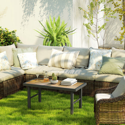 Outsunny Metal Garden Coffee Table, Outdoor Side Table with SPC Woodgrain Tabletop for Outside, Garden, Balcony, Porch, 100 x 53 x 46cm, Brown Wood Effect 