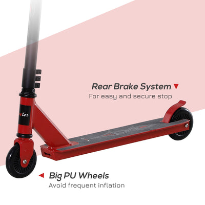 HOMCOM Street Stunt Scooter Intermediate and Beginner Freestyle Tricks Scooters For 14+ Teens Adult w/ Rear φ10cm Wheel & Brake - Red 